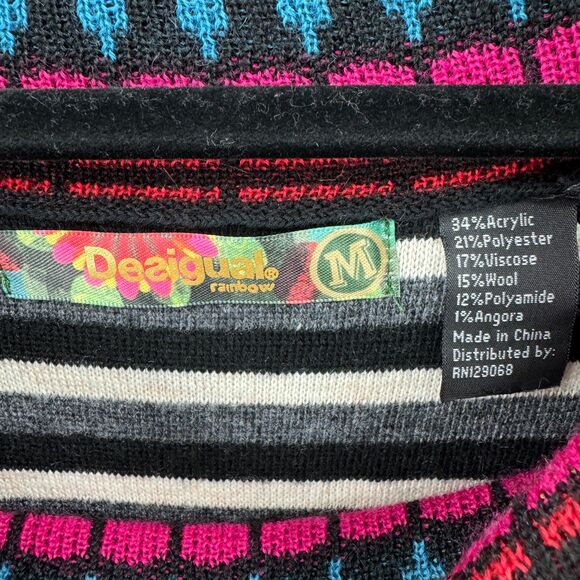 NWOT DESIGUAL Amber Striped Long Sleeve Wool Angora Cowl Neck Mini Dress Size M - Picture 9 of 9